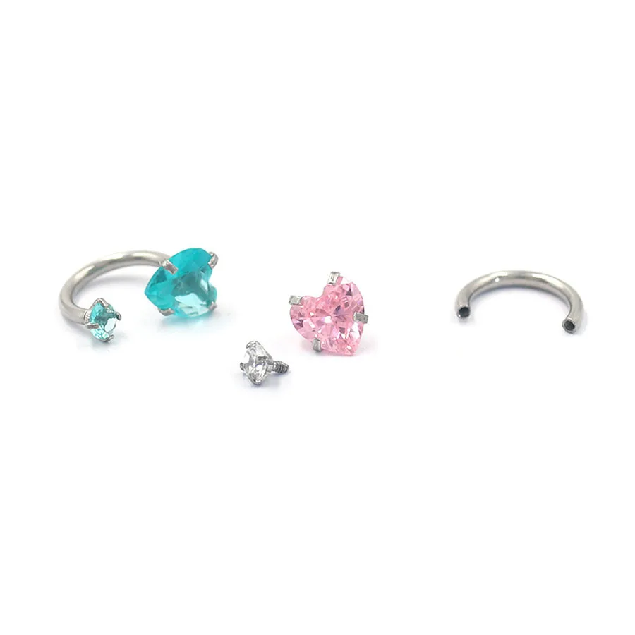  1Pc 8mm 16G Labret Rings Daith with Prong Set Round Heart CZ C Shape Piercing Tops 316L Surgical Steel Internally Threaded