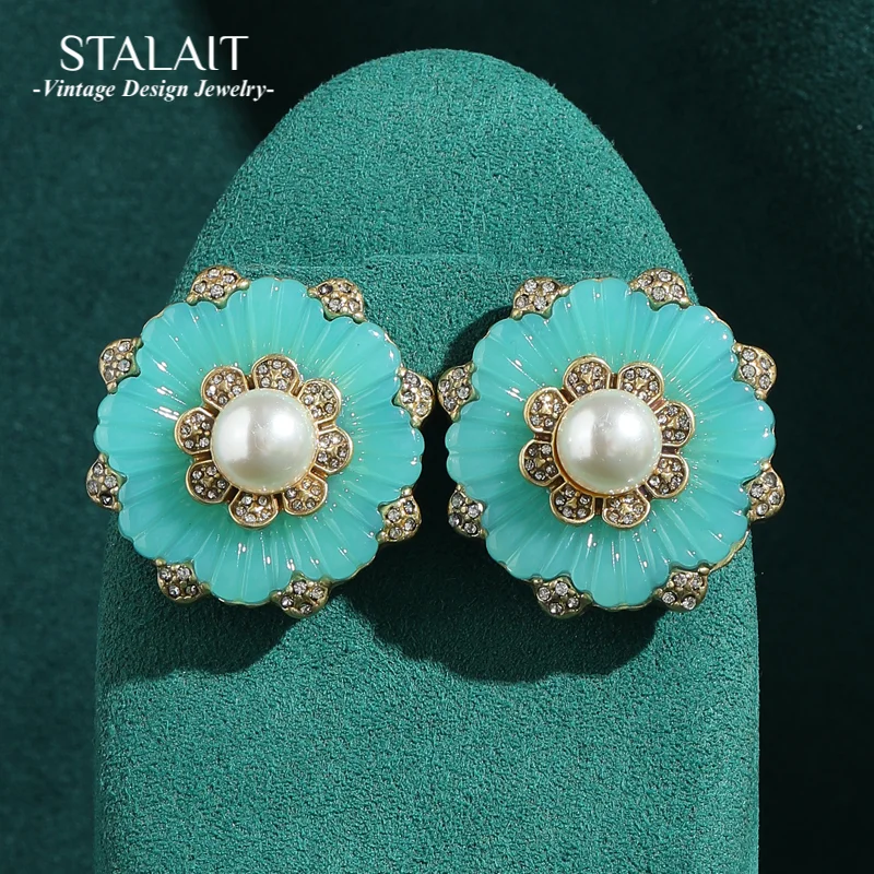 

Vintage Blue Glaze Pumpkin Earrings Stud With Pearl Flower Accessories For Women Halloween Wedding Luxury Designer Jewelry 2025