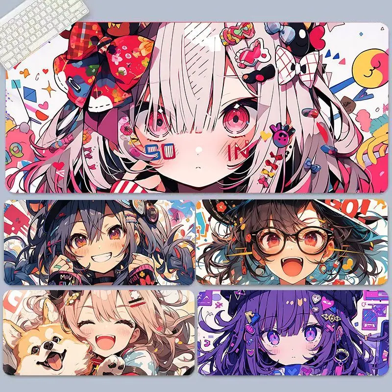 Large Cute Comic Girl Leather Desk Pad Mouse Protector Non-Slip Large Mouse Pad Home &Office Desk Mat PU Leather Laptop Desk Pad