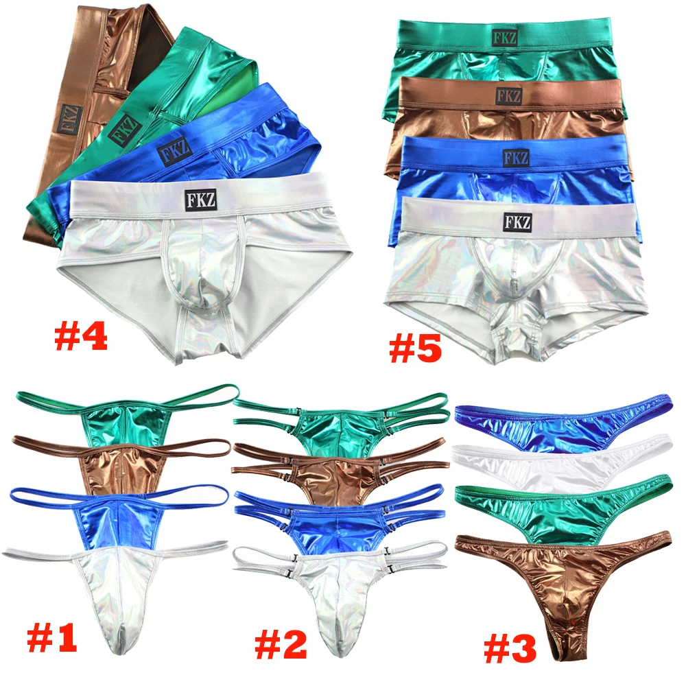 

4PCS Sexy Mens Underwear Shiny Shorts PU Leather Briefs PVC Wetlook Man Thongs Cuecas Gay Underpants Male Panties Stage Clubwear