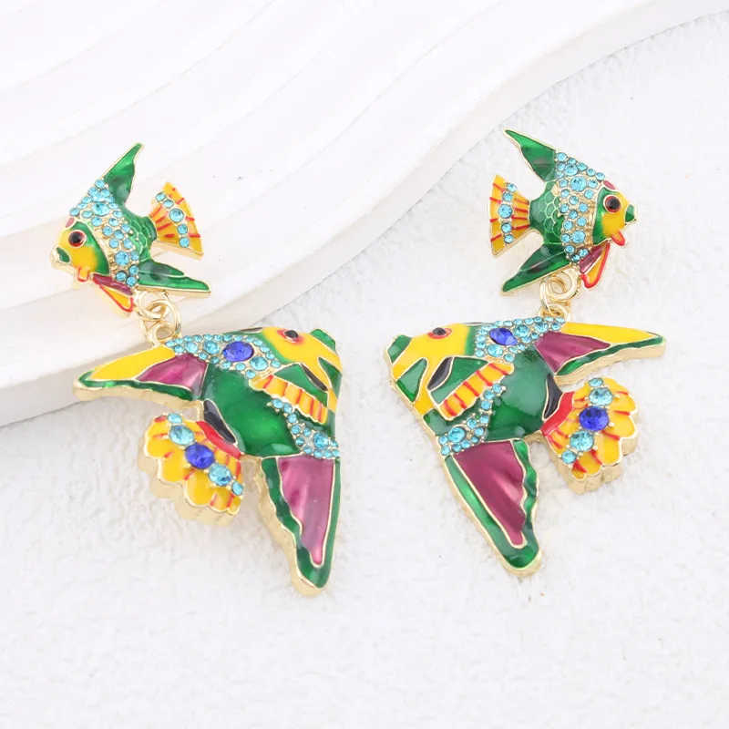 Exaggerated Vintage Tropical Fish Enamel Earrings Colorful Heavy-Metal Ear Jewelry from Mainland China Fashionable Accessory