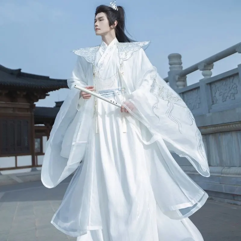 

Костюм Ханьфу большого размера 3XL для мужчин, китайский древний вышитый комплект Ханьфу, костюм для Хэллоуина, карнавала, косплея, бело-черные костюмы Ханьфу для женщин