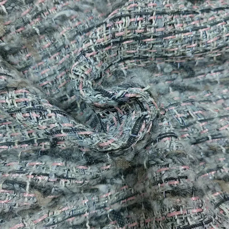 

Grey Color Wool Yarn-Dyed Braided Pink Wire Tweed Fabric For Sew Women's Autumn Jacket Dress Coat DIY Cloth Sewing Material