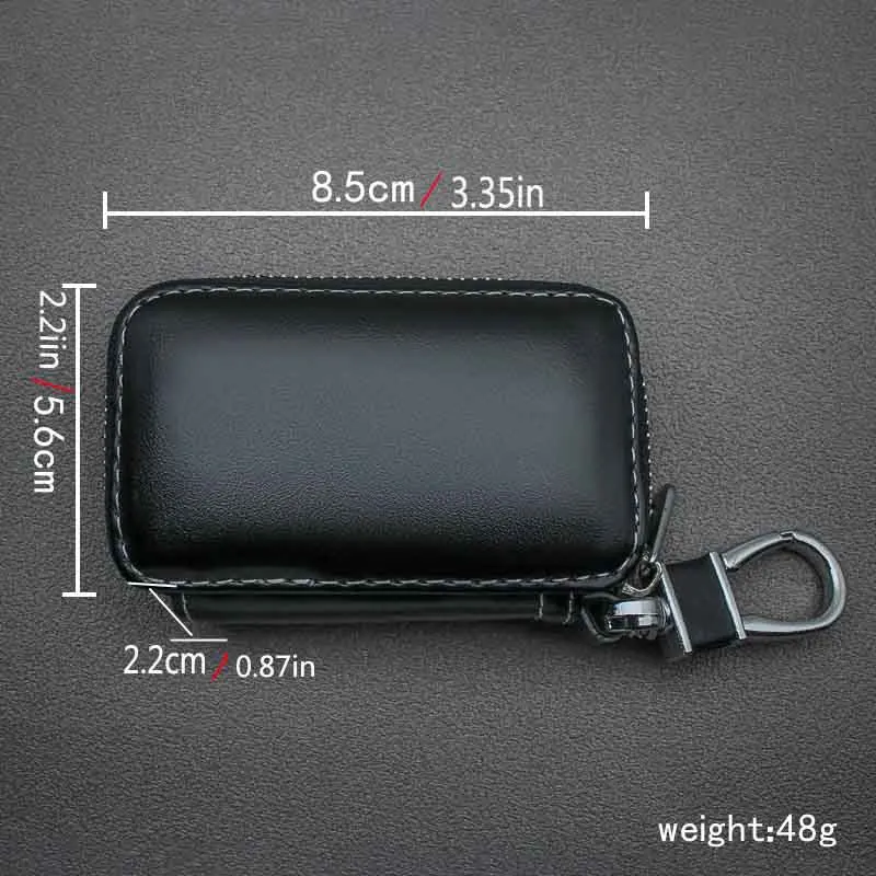 10pc Universal Car Key Case Cover Protector Genuine Leather Keychain Holder Metal Hook Key Ring Zipper Bag For Remote Key Fob