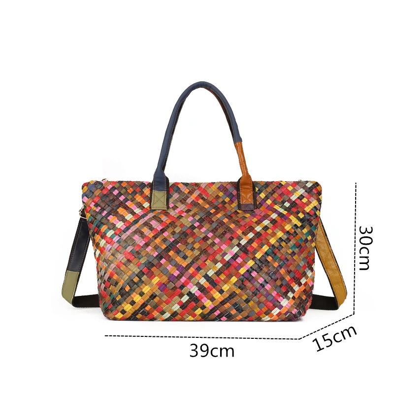Nesitu Highend A4 Handmade Weaving Vintage Genuine Leather Women Handbag Cowhide Shoulder Messenger Bag Tote M3885