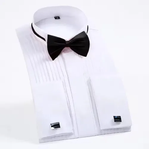 Imagen 1 del producto Camisa de vestir clásica con cuello alado para hombre, esmoquin Formal con punta de ala, camisas, pajarita roja y negra, fiesta, cena, boda, novio, 8XL