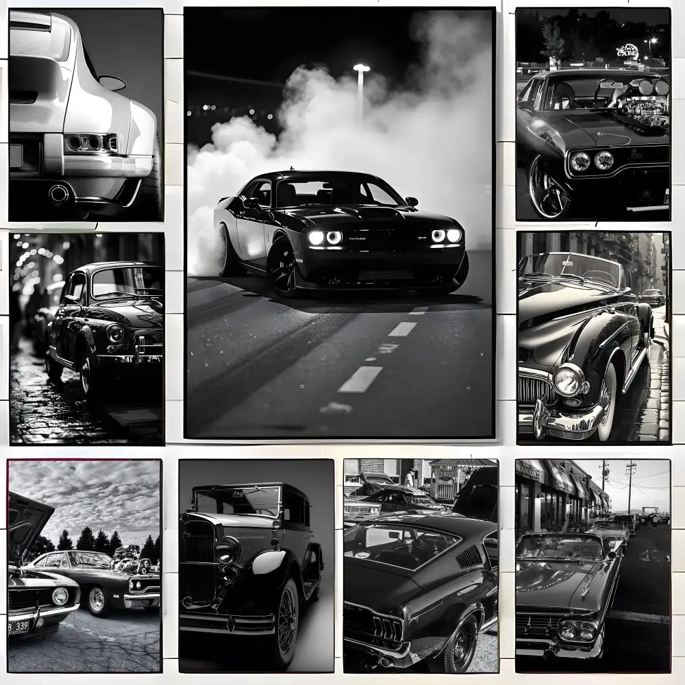 Supercar-Kunst B-Schwarz-Weiß-Poster Wandkunstdruck Geeignet für Wohnzimmer Schlafzimmer Bar Salon Heimdekoration Geschenk