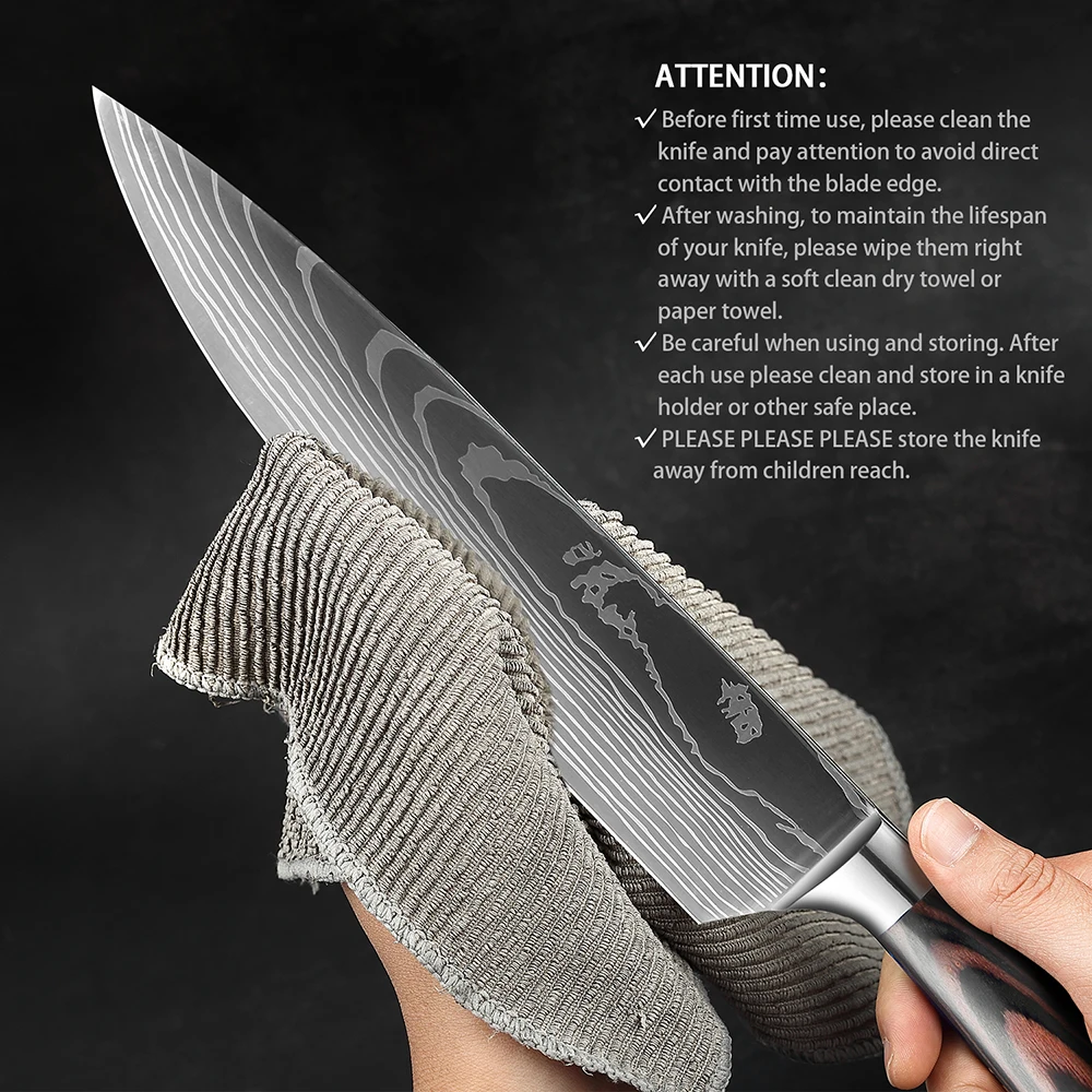 XITUO Pro Kitchen Chef Knife Super Sharp Stainless Steel Cleaver Laser Damascus Pattern Vegetable Santoku Knives 1-5PCS Set