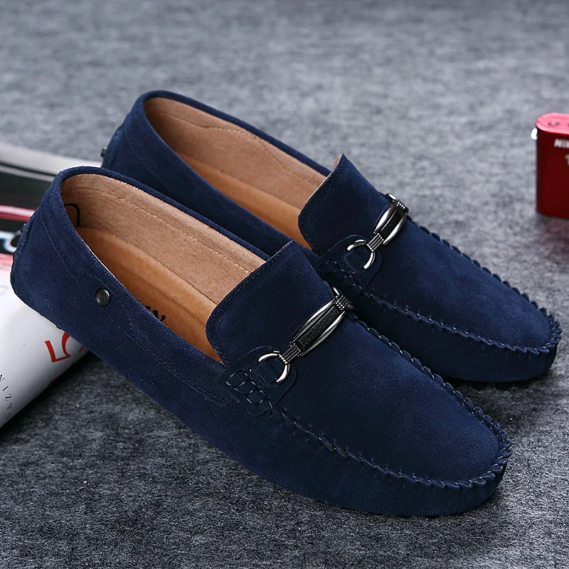 New Suede Leather Casual Shoes Mens Fashion Slip-on Rivets Party Wedding Loafers Moccasins Men Light Comfortable Driving Flats