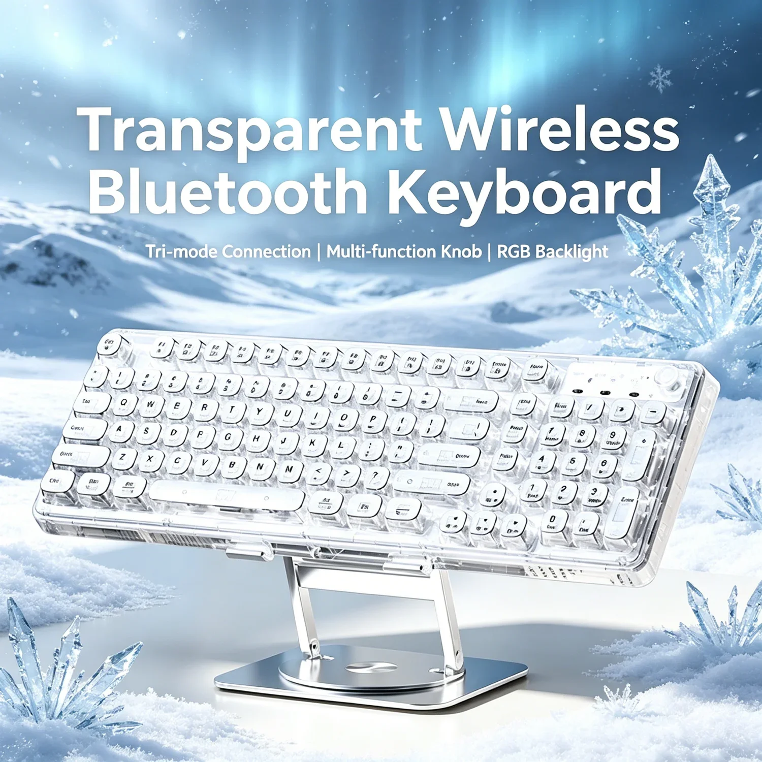 RGB Transparent Wireless Keyboard 2.4G Bluetooth Wired Tri Mode Silent Click Rechargeable Mechanical Feel Keyboard for iOS Mac