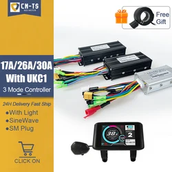 Ebike 36V/48V Controller 17A 26A 30A Three-Mode Sine Wave with LCD UKC1 Display For 250W-1500W HUB motor Ebike Conversion Kit