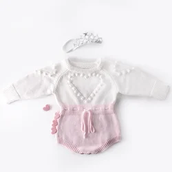 Infant Baby Girl Knitted Clothes Love Romper Autumn Lovely Heart Jumpsuit Bodysuit Outfit Spring Cotton Knitted Sweater Bodysuit