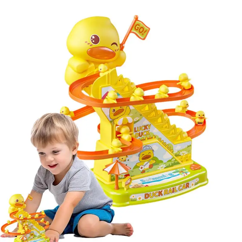 Duck Climbing Stairs Toy Cartoon Music Duck Roller Coaster Toy Light Up Climbing Stairs Toy Duck Games For Kids Exercise