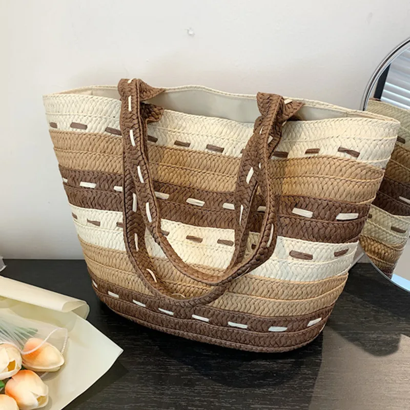 Fashion Women Summer Straw Large Tote Beach Casual Shoulder Handbag Handmade Basket Storage Shopping bag Underarm Braided Bag