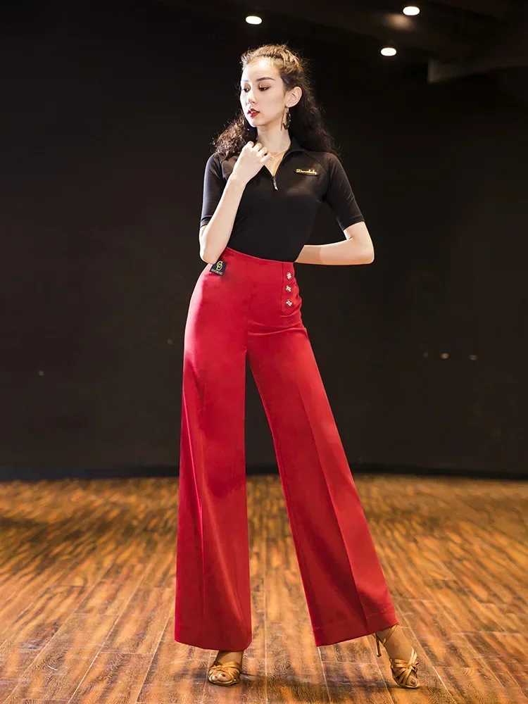 

2023 New Modern Dance Pants Women's National Standard Dance Clothing Straight Barrel High Waist Social Dance Training Suit Pants