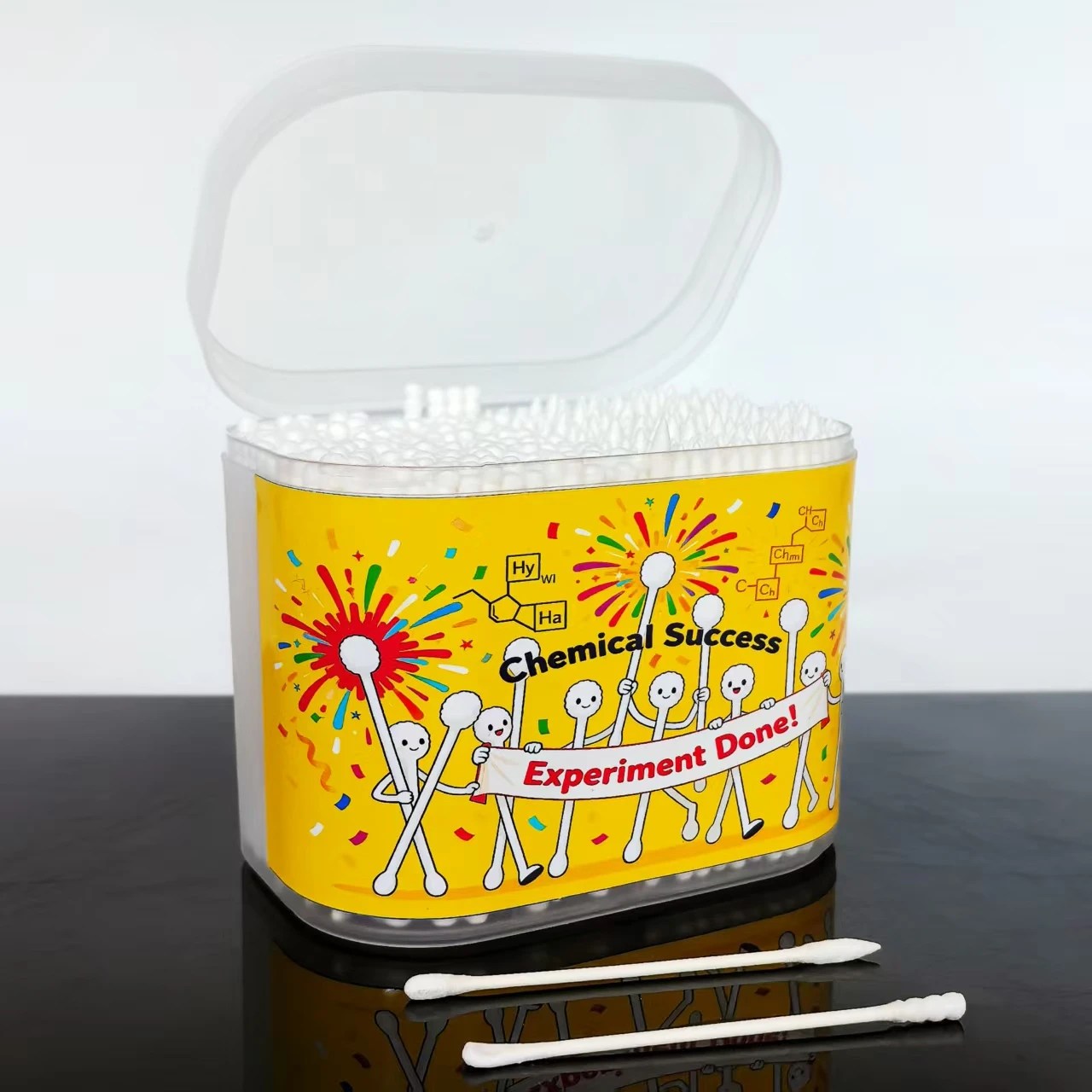 600 tamponi di cotone della serie di esperimenti chimici, tamponi di cotone ad albero sottile a doppia testa con tema "esperimento successo".