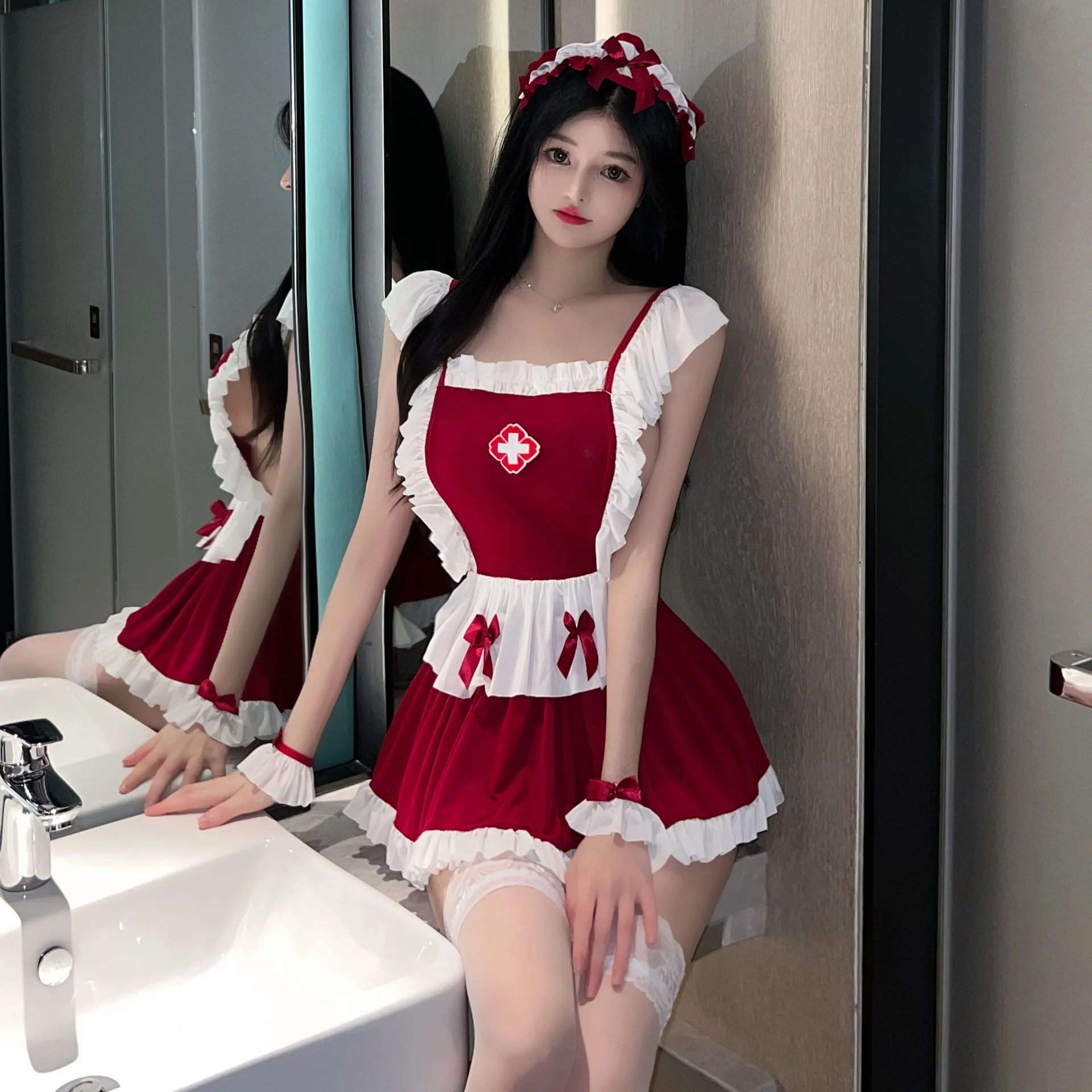 Women Sexy Lingerie Erotic Maid Cosplay Uniform Sexy Student Uniform JK Girl Sex Skirt Pure Solid Dress Japanese Style Outfit