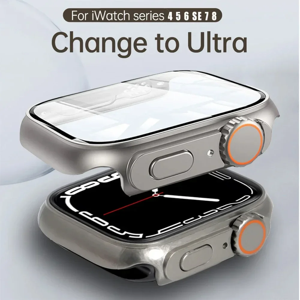 PC Firm Cover for Apple Watch Case 45mm 41mm 44mm 40mm Glass Appearance Upgrade 49mm Turning into iWatch 8 7 SE 3 6 5 4 ultra