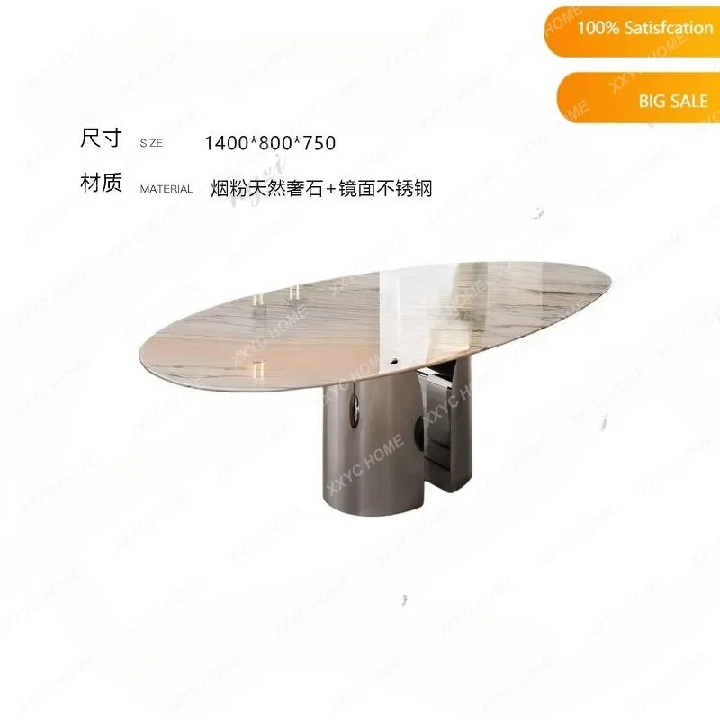 XX Natural smoke powder luxury stone dining table light luxury high-end restaurant marble custom oval