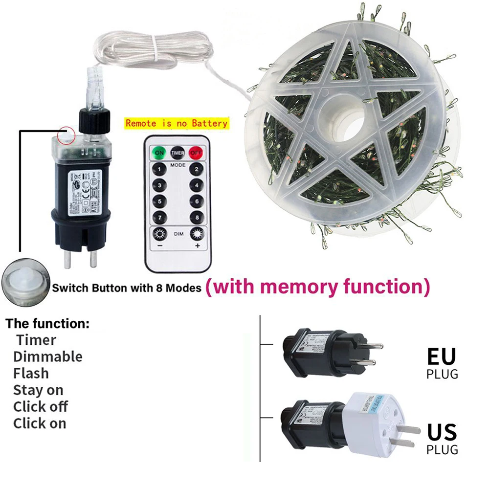 Luci a grappolo di fata a LED 6M-50M Filo verde Luci per albero di Natale Ghirlanda esterna Capodanno Strada Casa Festa Decorazioni di nozze