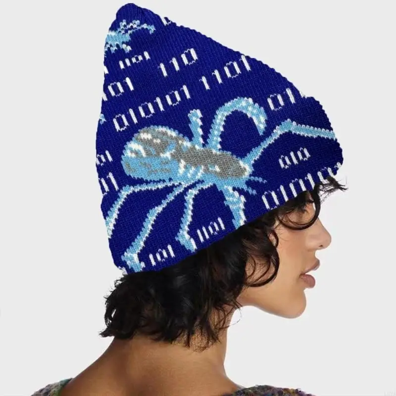 

L5YA Knit Jacquard Spiders Pattern Hat Students Outdoor Cycling Skiing Hat Halloween Winter Keep Warm Hat for Couple