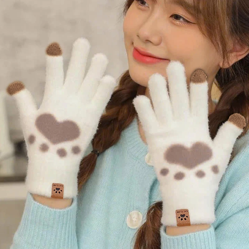 Fashionable Winter Warm And Cute Smiling Face With Thick Knitted Yarn Gloves