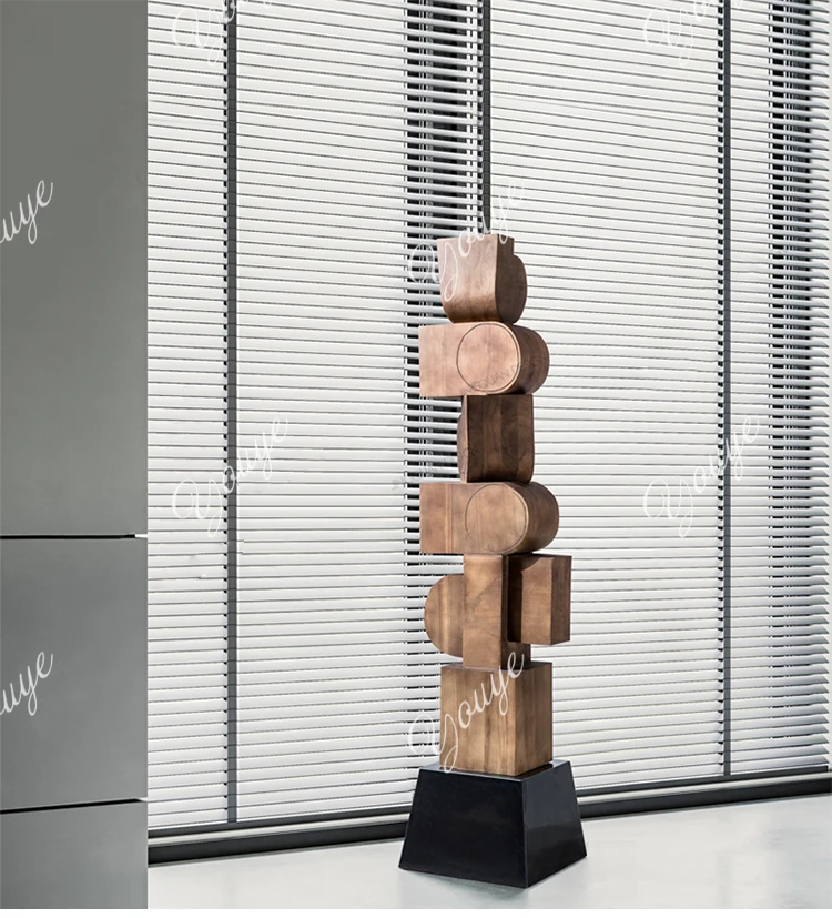 Infinity Pillar wood carving ornament floor installation lobby decoration creative geometric sculpture artwork