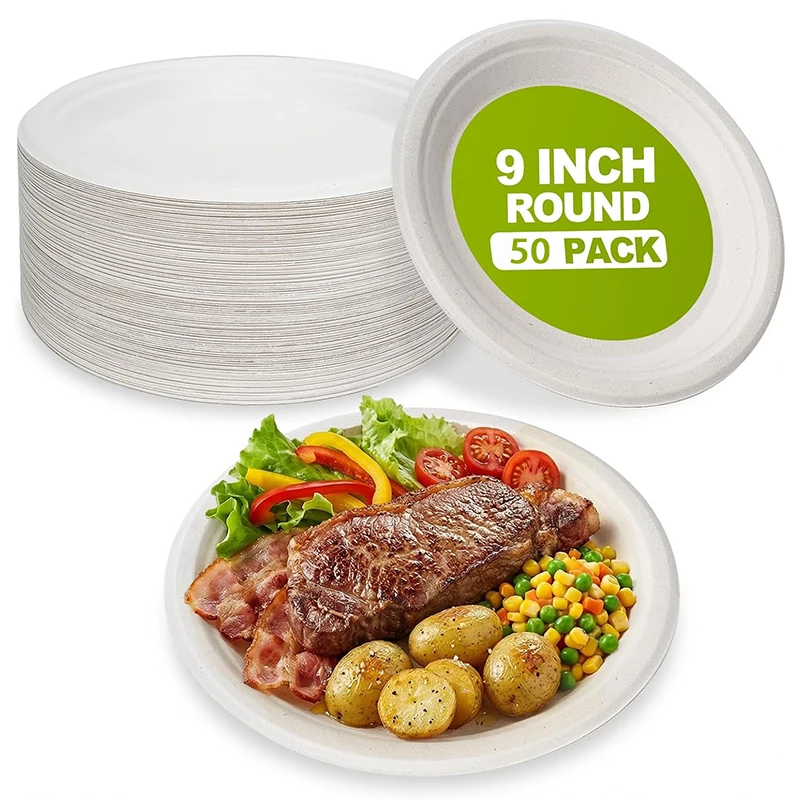 10/20/50PCS 9inch Circular Disposable Paper Plates Biodegradable Paper Plates Kitchen Salad Party Christmas Barbecue Desserts