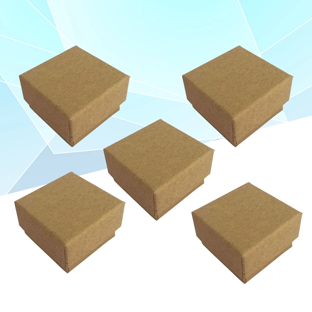 

5 pcs Kraft Paper Ring Boxes Elegant Square for Jewelry Storage Earrings Gift Packing Retro Style Birthday Wedding