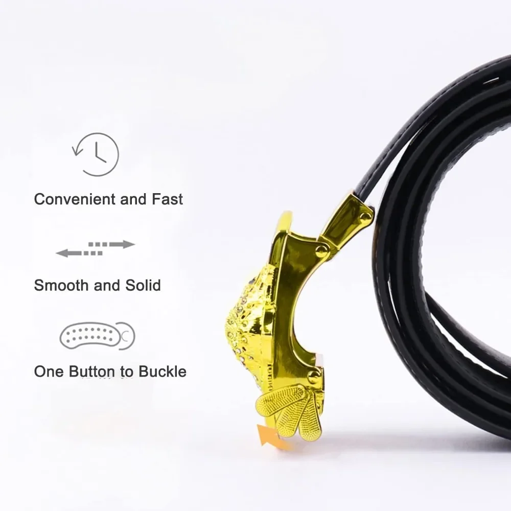 Мужской ремень Gold Tiger Head с автоматической пряжкой из сплава, кожаный мужской ремень, горка для легкой регулировки ремня, обрезка для посадки