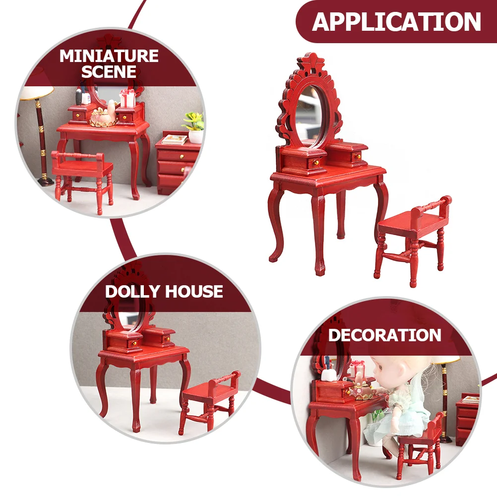 DIY Miniature House Kit Vintage Dresser Stool Toys Furniture Houses Vanity Table