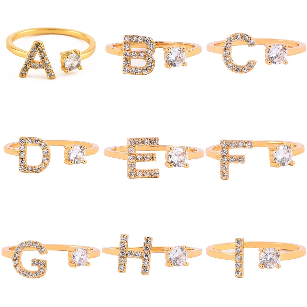 Gold Color 26 English Letter Rings For Women A-Z Initials Name Female Creative Ring Fashion Wedding Party Jewelry Gifts