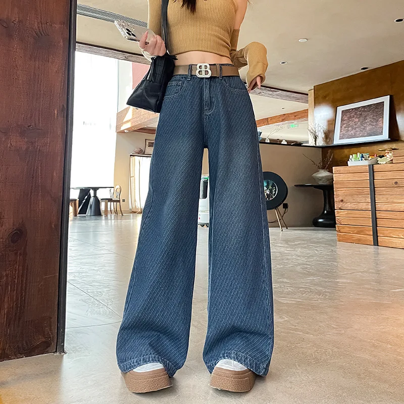 

Women Denim Pant Jeans Wide Leg Long Pants High Waist Straight Trousers Y2k Streetwear Elegant Splice Work Casual Loose