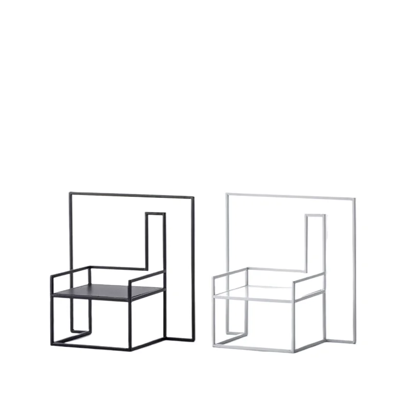 

Modern minimalist black and white lines metal creative miniature chair, sofa architectural ornament