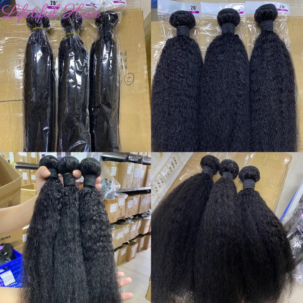 Kinky em linha reta feixes de cabelo humano 1/3/4 yaki pacotes 28 30 32 Polegada pacotes extensões de cabelo humano cru brasileiro para mulher