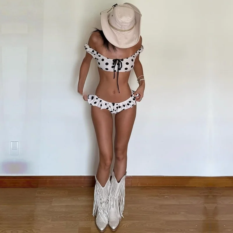 

Pure Desire Spotted Bikini Strapless Strap Sexy Spicy Girl Island Vacation Swimwear Color Block Polka Dot Bandage Top Bottom