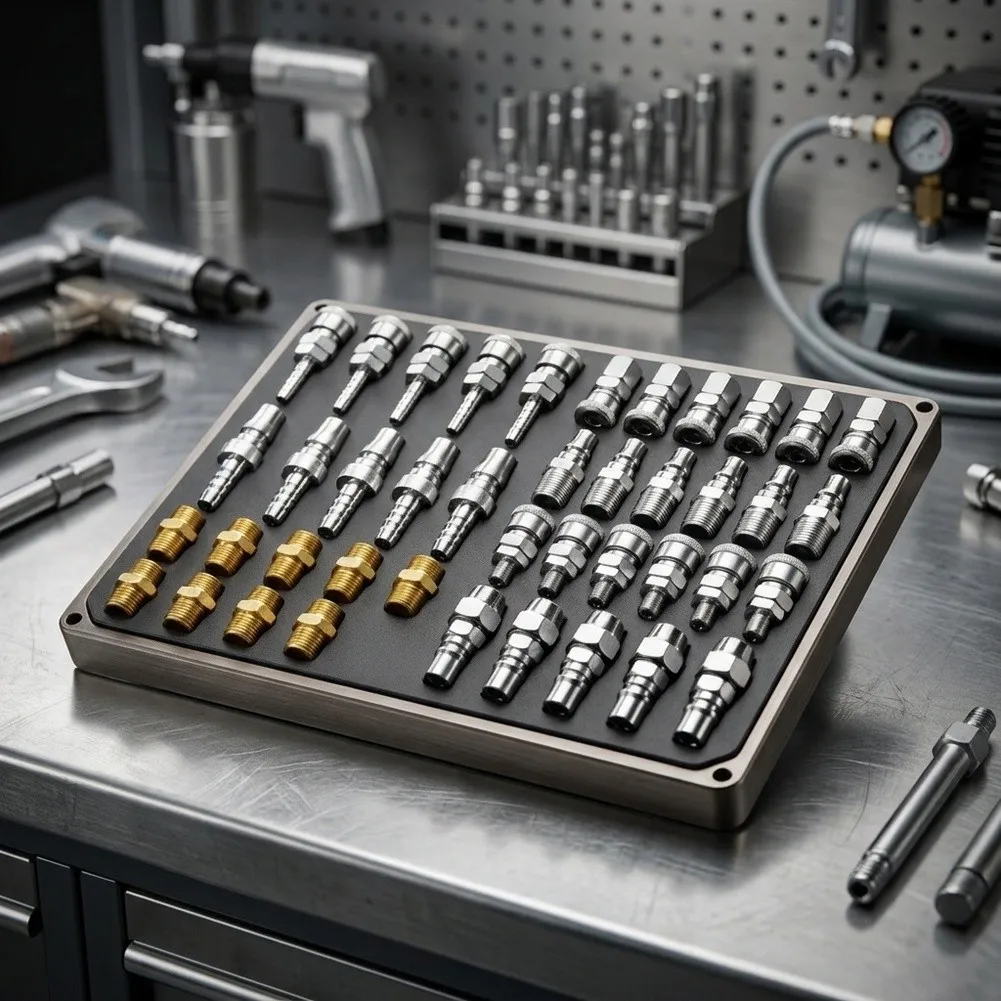 45-Piece Pneumatic Quick Connect Set, Carbon Steel & Brass Air Compressor Fittings, Self-Locking Leak-Resistant Couplings For To