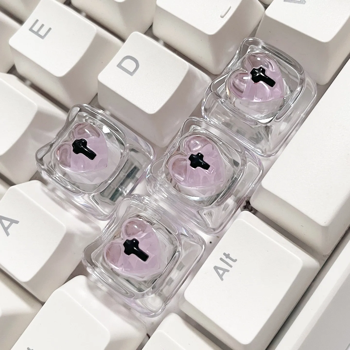 Transparent Cat Pink Keycaps Cute Custom RGB Backlit Heart-Shaped Keycaps for Girls—DIY Gaming Keyboard Keycaps