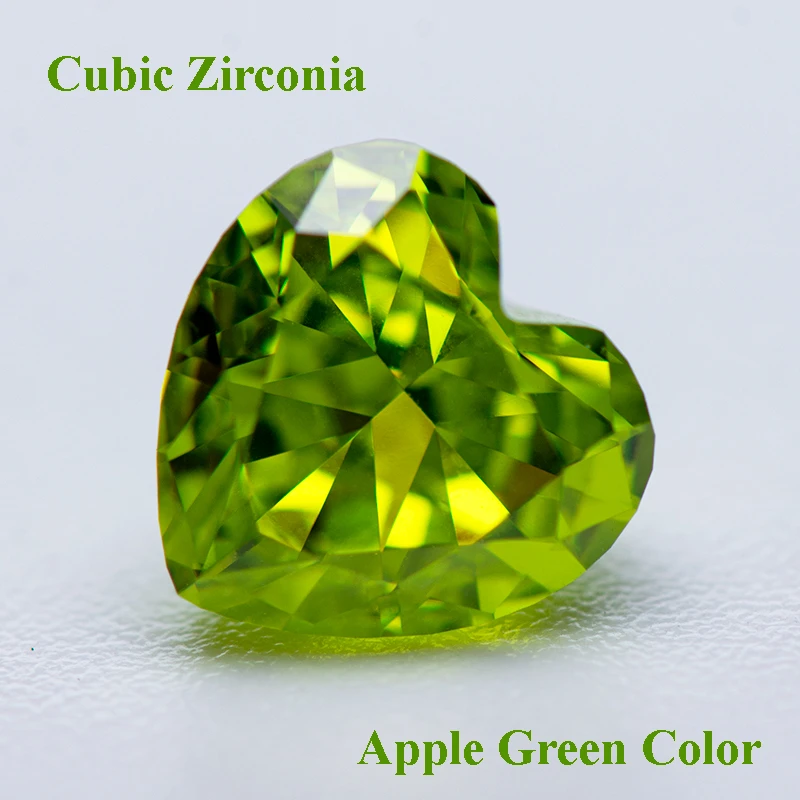 

Cubic Zirconia Crushed Ice Cut Apple Green Color Heart Shape Charms Bead for Diy Jewelry Making Pendant Materials No Certificate