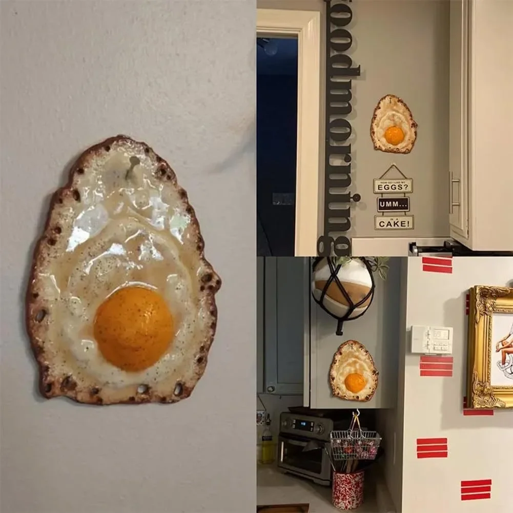 

A fried egg hanging from a nail sculpture, a home decoration resin handicraft pendant