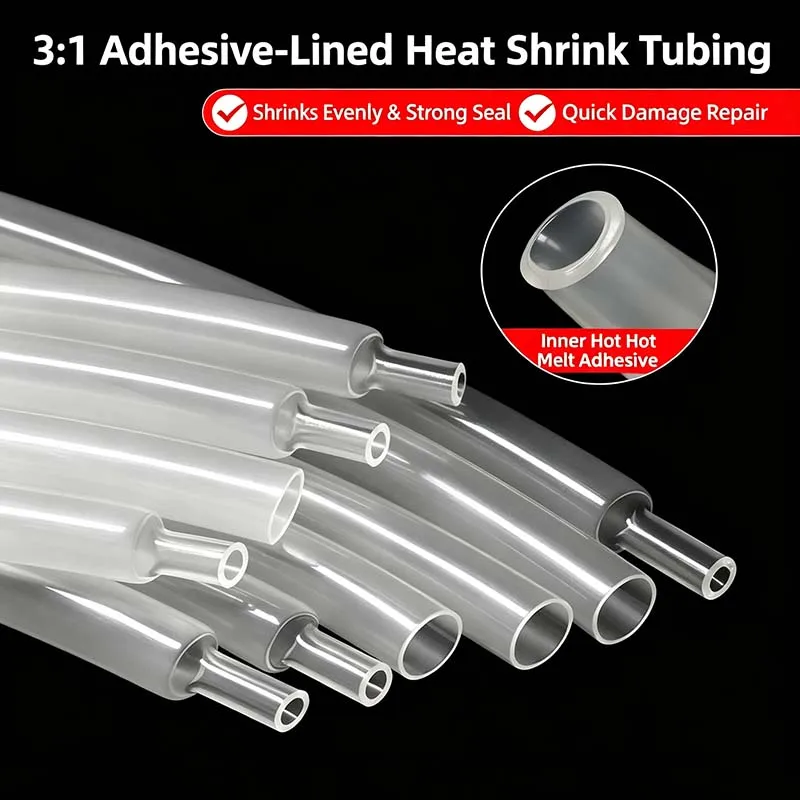 3:1 Transparent Adhesive Heat Shrink Tubing, Waterproof Thickened Eco‑Friendly Heat Shrink Sleeve