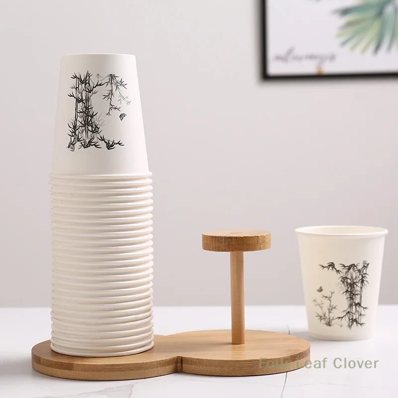 

Bamboo Wooden Cup Storage Rack Creative Round DIY Household Cup Holder For Disposable Paper Cup Counter Desktop Storage Rack