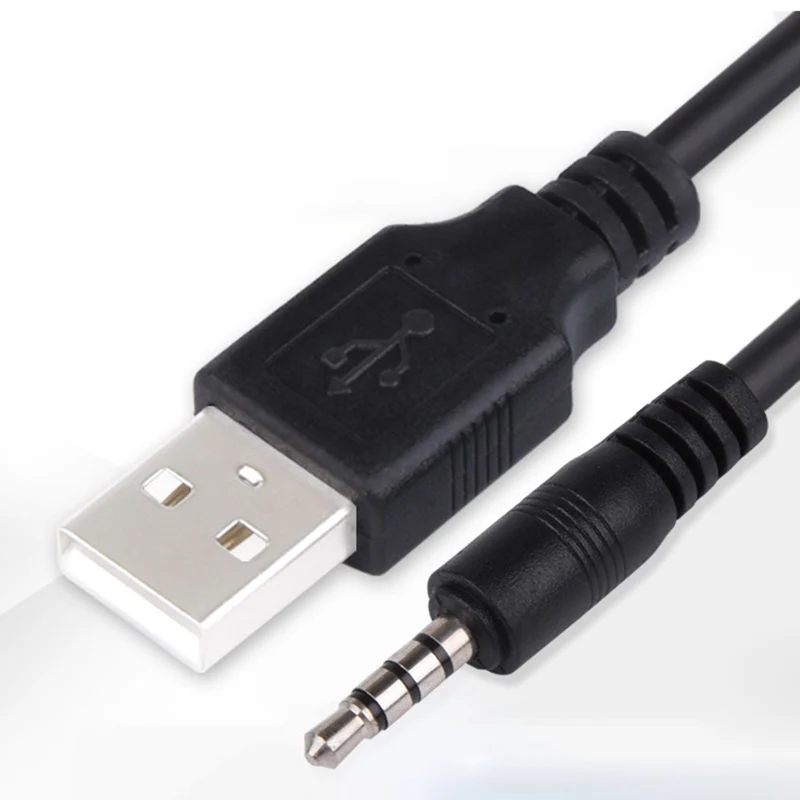 300pcs Black White 3.5mm Aux Audio Plug Jack to USB 2.0 Male Charge Connector Cord Adapter Cable