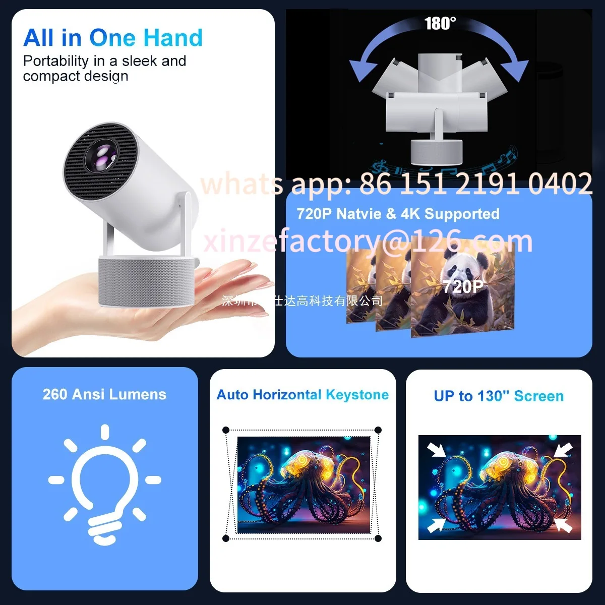 Customizable Portable Stereo Microphone Karaoke Projector Smart Home Theater Projector