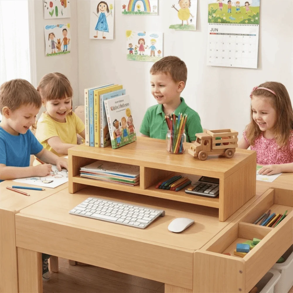 With Drawer Monitor Stand Riser Stable Support Simple Design Desktop Computer Shelf Sturdy Structure Storage Functions