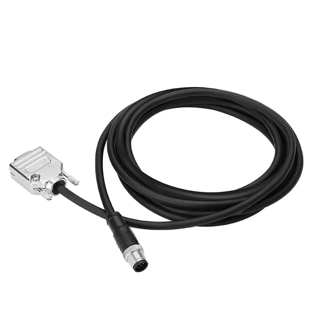 M12 5 Pin to DB9 Serial Cable 1M, IP67 Waterproof RS232 RS485, Brass Gold-Plated Pins Industrial Automation