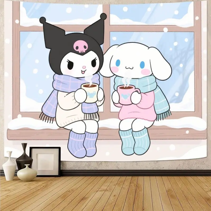 

1 шт. Sanrio Kuromi Cinnamoroll зимний уютный гобелен, милый Kawaii горячий какао настенное искусство для спальни, общежития, гостиной, эстетический декор