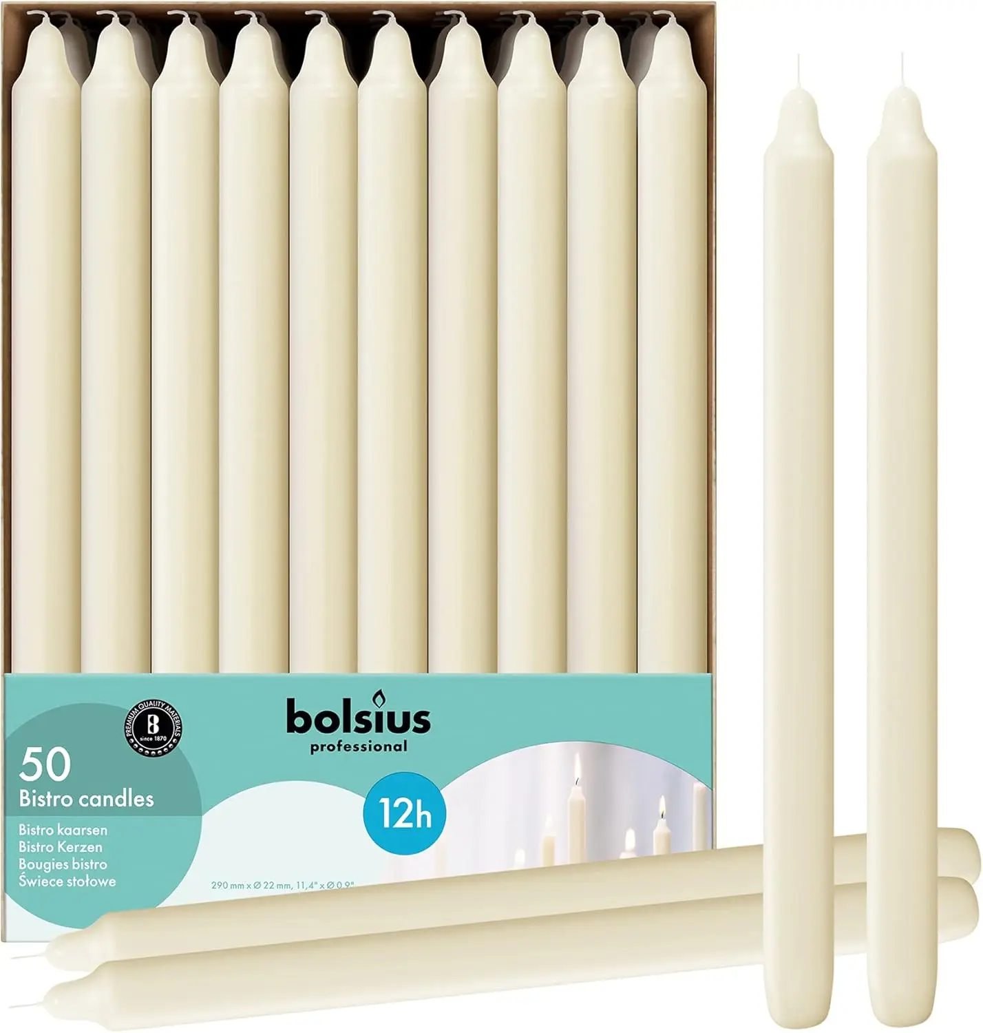 

Unscented Dripless Ivory Candlesticks, 50-Pack, 11.5 Inch Long Burn for Home Decor and Events