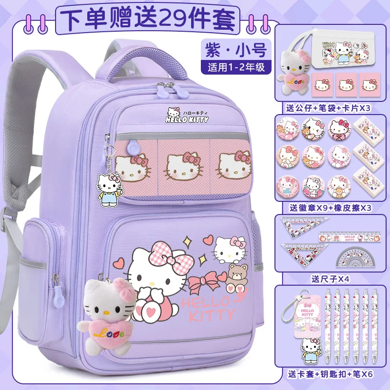 Sanrio-mochila escolar de Hello Kitty para estudiantes, resistente a las manchas, informal y ligera, con hombrera, impermeable, de gran capacidad