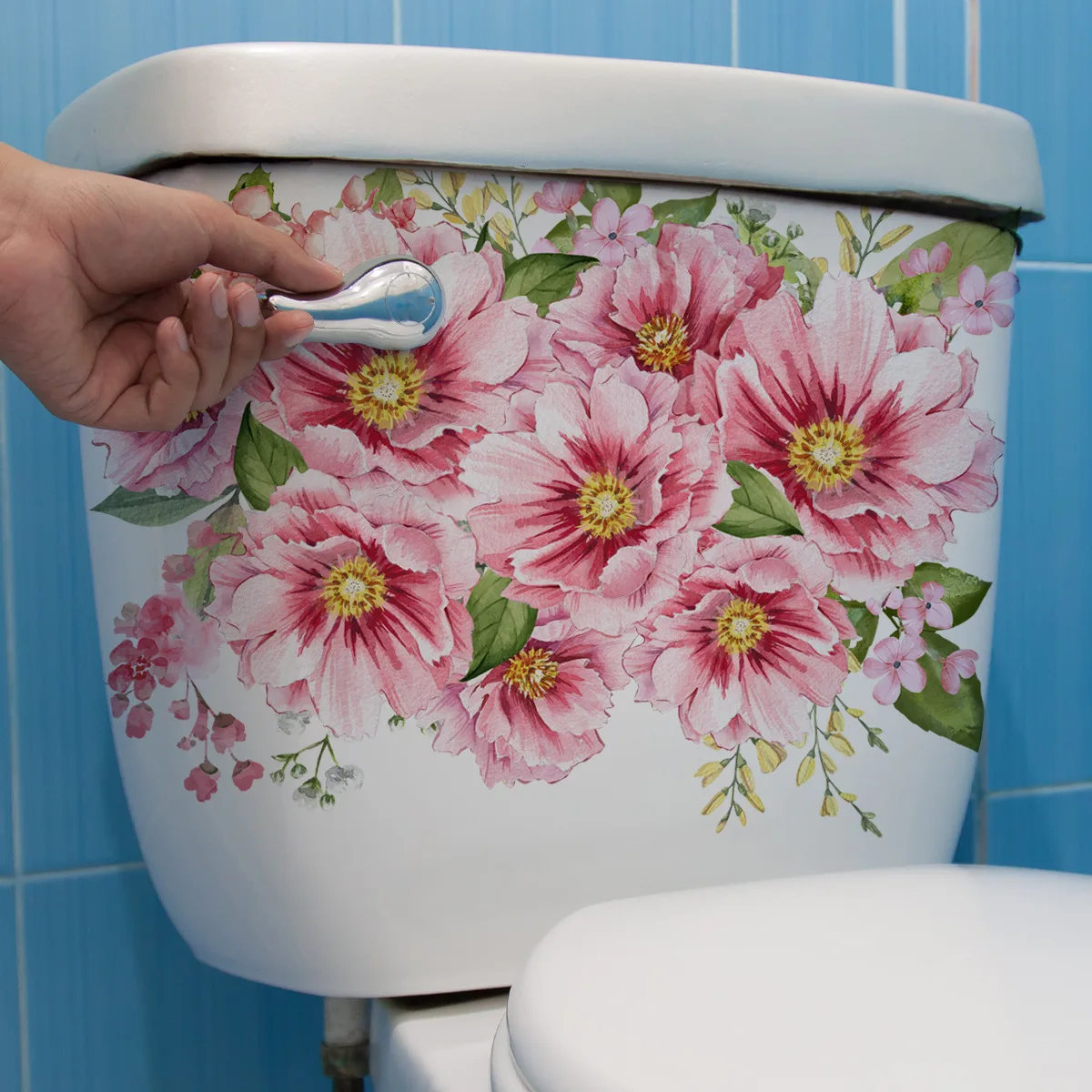 

25*35cm Plant Pink Flower Toilet Sticker Bathroom Toilet Decorative Wall Sticker Wallpapers Home Decor Ms2388